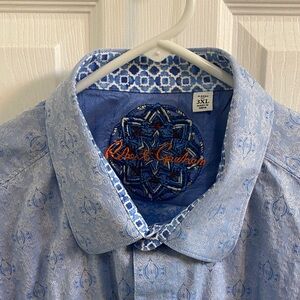 Robert Graham Blue Geometric Classic Fit Flip Cuff Cotton Dress Shirt Size 3XL